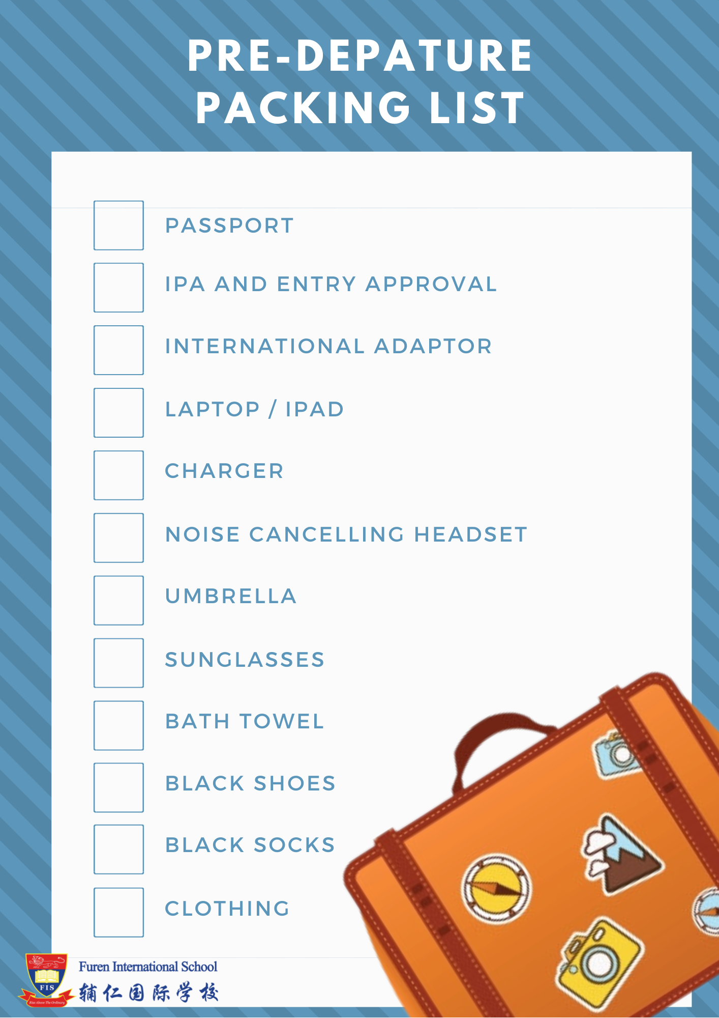 Pre-departure packing list